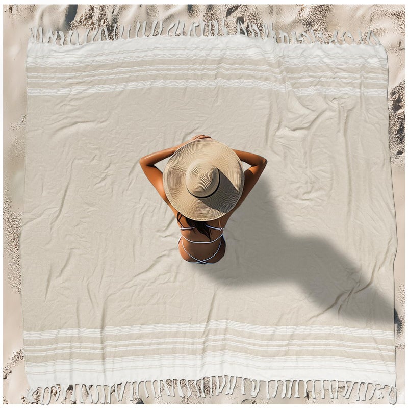 Vikumond Oversized Turkish Beach Towel Blanket XXL Cotton Sandproof Towels Boho Woven Extra Large Big Sand Free Giant Throw Blankets Huge Quilt XL Picnic Camping Necessities Cloud for Adult Gifts - Image 1